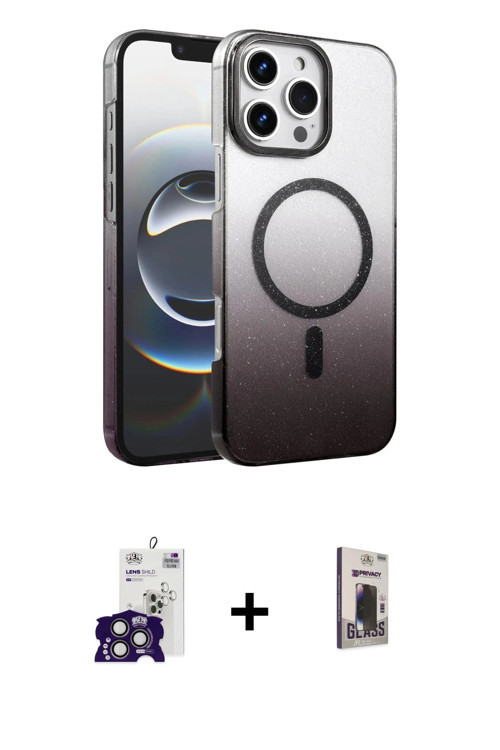 ieg™ iPhone 16 Pro Max Kılıf Ahenk Doku Özel Seri - Siyah Bilvis Hayalet Cam Ekran Koruyucu + Titany