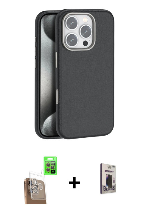 ieg™ iPhone 16 Pro Kılıf Zirve Modern Prime - Siyah Bilvis Hayalet Cam Ekran Koruyucu + Çöl Titanyum