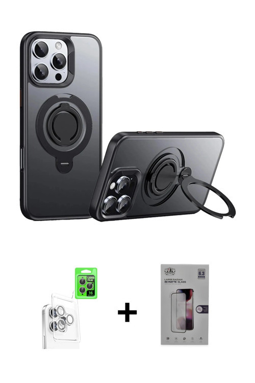 ieg™ iPhone 16 Pro Kılıf Zirve Çizgi Prime - Siyah Bilvis 3D Mat Cam Ekran Koruyucu + Beyaz Raze Met