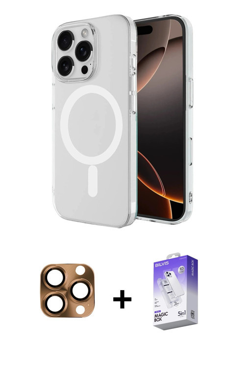 ieg™ iPhone 16 Pro Max Kılıf Ahenk Yansıma Prime - Siyah Bilvis 5in1 3D Magic Cam Ekran Koruyucu + Ç