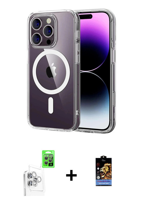 ieg™ iPhone 16 Pro Max Kılıf Ahenk Minimal Serisi - Siyah Buffer Hayalet Cam Ekran Koruyucu + Beyaz