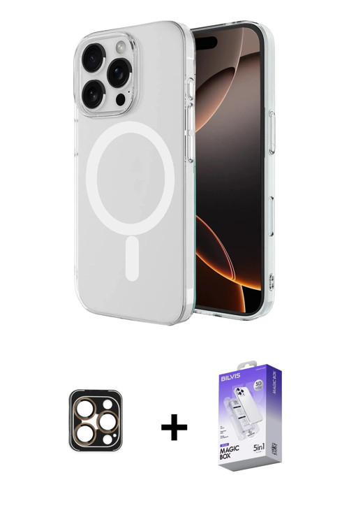 ieg™ iPhone 16 Pro Max Kılıf Ahenk Yansıma Prime - Siyah Bilvis 5in1 3D Magic Cam Ekran Koruyucu + G