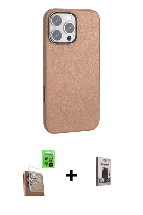 ieg™ iPhone 16 Pro Kılıf Zirve Modern Prime - Siyah Bilvis Hayalet Cam Ekran Koruyucu + Çöl Titanyum