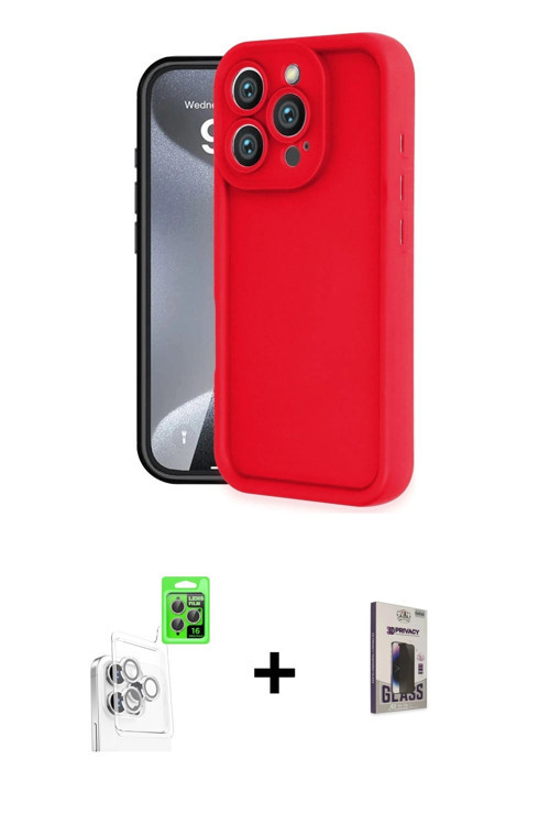 ieg™ iPhone 16 Pro Kılıf Yankı Yansıma Özel Seri - Siyah Bilvis Hayalet Cam Ekran Koruyucu + Beyaz R