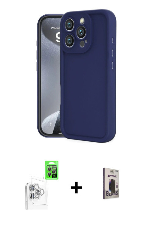 ieg™ iPhone 16 Pro Kılıf Yankı Yansıma Özel Seri - Siyah Bilvis Hayalet Cam Ekran Koruyucu + Beyaz R