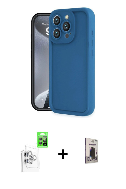 ieg™ iPhone 16 Pro Kılıf Yankı Yansıma Özel Seri - Siyah Bilvis Hayalet Cam Ekran Koruyucu + Beyaz R