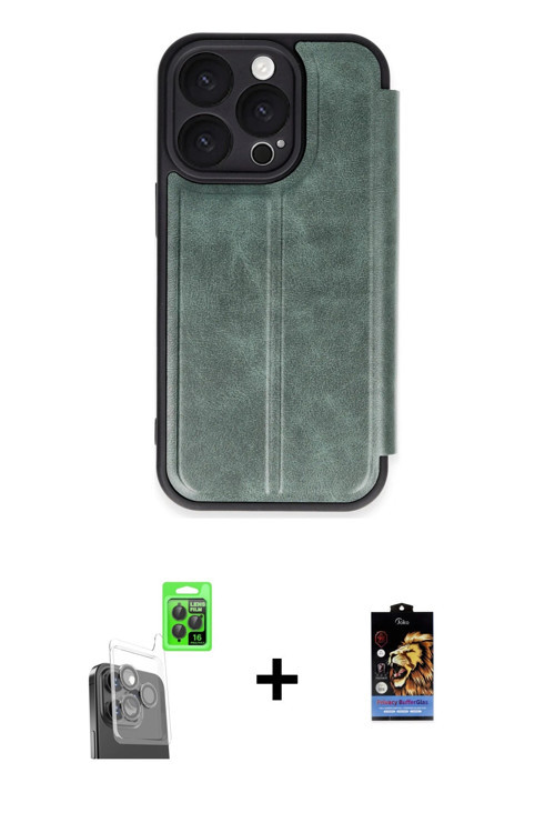 ieg™ iPhone 16 Pro Kılıf Zirve Yansıma Serisi - Siyah Buffer Hayalet Cam Ekran Koruyucu + Siyah Raze