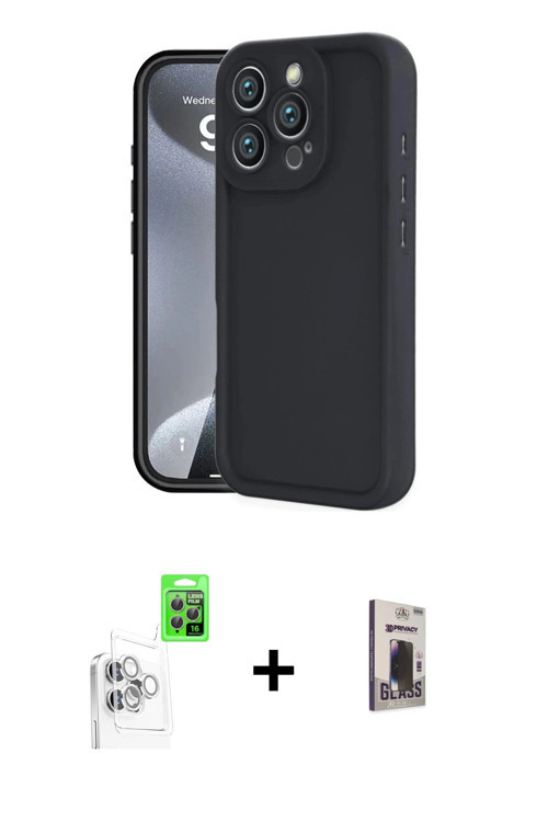 ieg™ iPhone 16 Pro Kılıf Yankı Yansıma Özel Seri - Siyah Bilvis Hayalet Cam Ekran Koruyucu + Beyaz R