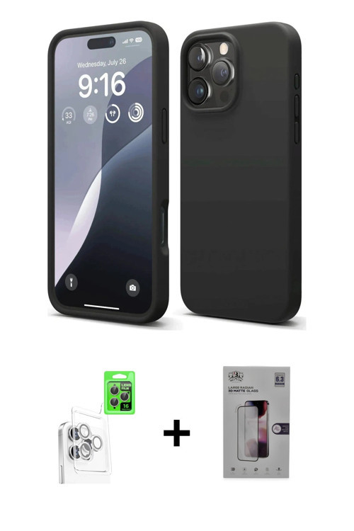 ieg™ iPhone 16 Pro Max Kılıf Ahenk Serisi - Siyah Bilvis 3D Mat Cam Ekran Koruyucu + Beyaz Raze Meta