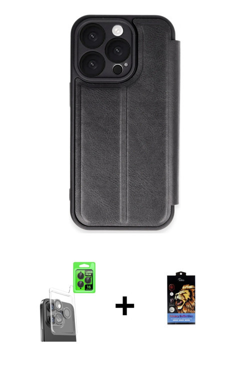 ieg™ iPhone 16 Pro Kılıf Zirve Yansıma Serisi - Siyah Buffer Hayalet Cam Ekran Koruyucu + Siyah Raze