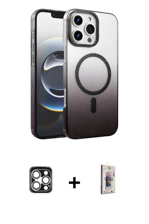 ieg™ iPhone 16 Pro Max Kılıf Ahenk Doku Özel Seri - Siyah Bilvis 3D Cam Ekran Koruyucu + Gümüş PVD M