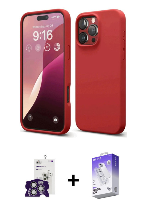 ieg™ iPhone 16 Pro Max Kılıf Ahenk Serisi - Siyah Bilvis 5in1 3D Magic Cam Ekran Koruyucu + Gümüş Bi