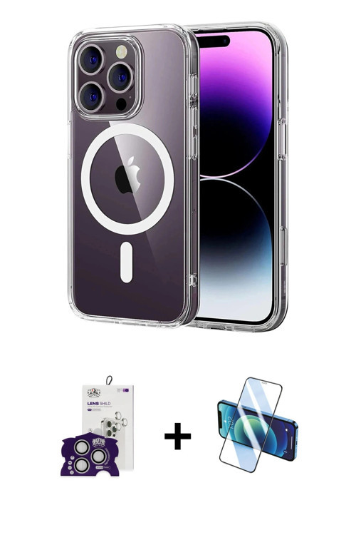 ieg™ iPhone 16 Pro Max Kılıf Ahenk Minimal Serisi - Siyah 3D Antistatik Cam Ekran Koruyucu + Gümüş B