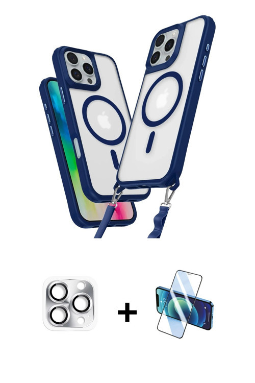 ieg™ iPhone 16 Pro Max Kılıf Atlas Doku Koleksiyonu - Siyah 3D Antistatik Cam Ekran Koruyucu + Gümüş