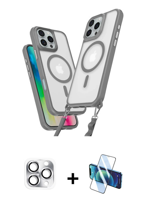 ieg™ iPhone 16 Pro Max Kılıf Atlas Doku Koleksiyonu - Siyah 3D Antistatik Cam Ekran Koruyucu + Gümüş