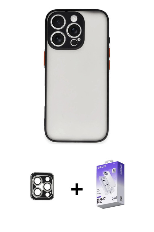 ieg™ iPhone 16 Pro Max Kılıf Ahenk Çizgi Serisi - Siyah Bilvis 5in1 3D Magic Cam Ekran Koruyucu + Gü