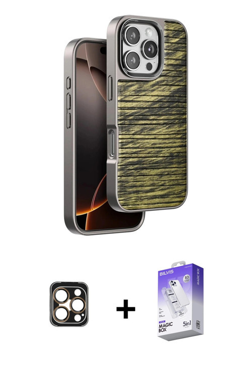 ieg™ iPhone 16 Pro Max Kılıf Atlas Minimal Özel Seri - Siyah Bilvis 5in1 3D Magic Cam Ekran Koruyucu