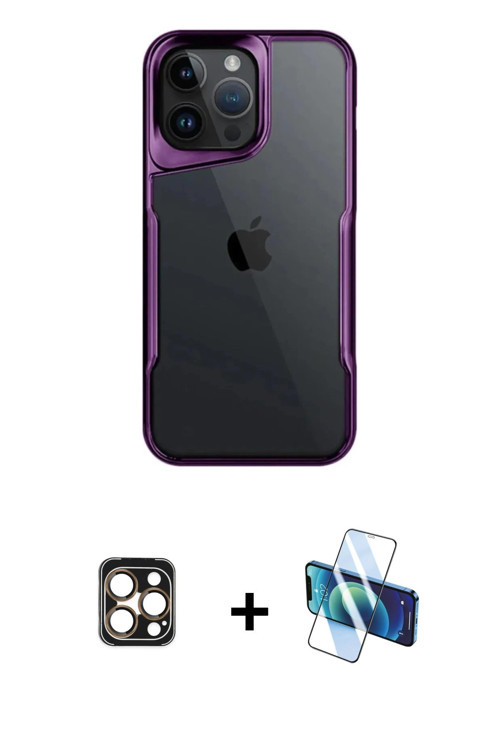 ieg™ iPhone 16 Pro Max Kılıf Akış Çizgi Koleksiyonu - Siyah 3D Antistatik Cam Ekran Koruyucu + Gold
