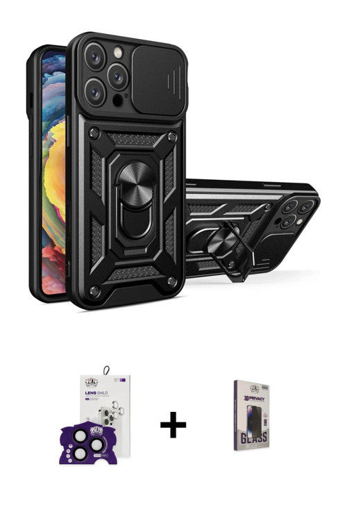 ieg™ iPhone 16 Pro Max Kılıf Ahenk Klasik - Siyah Bilvis Hayalet Cam Ekran Koruyucu + Siyah Bilvis T