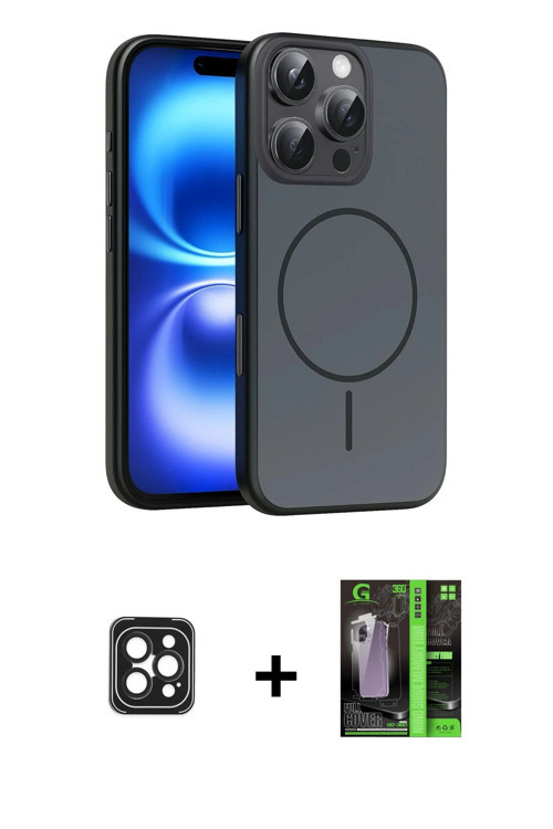 ieg™ iPhone 16 Pro Max Kılıf Atlas Asil Prime - Şeffaf 360 Full Body Arka Koruyucu + Siyah PVD Metal