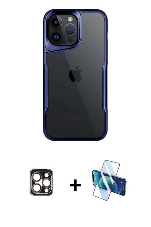 ieg™ iPhone 16 Pro Max Kılıf Akış Çizgi Koleksiyonu - Siyah 3D Antistatik Cam Ekran Koruyucu + Gold