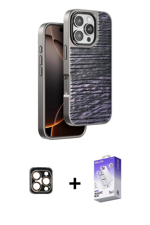 ieg™ iPhone 16 Pro Max Kılıf Atlas Minimal Özel Seri - Siyah Bilvis 5in1 3D Magic Cam Ekran Koruyucu
