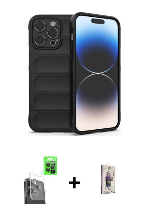 ieg™ iPhone 16 Pro Max Kılıf Atlas Koleksiyonu - Siyah Bilvis 3D Cam Ekran Koruyucu + Siyah Raze Met