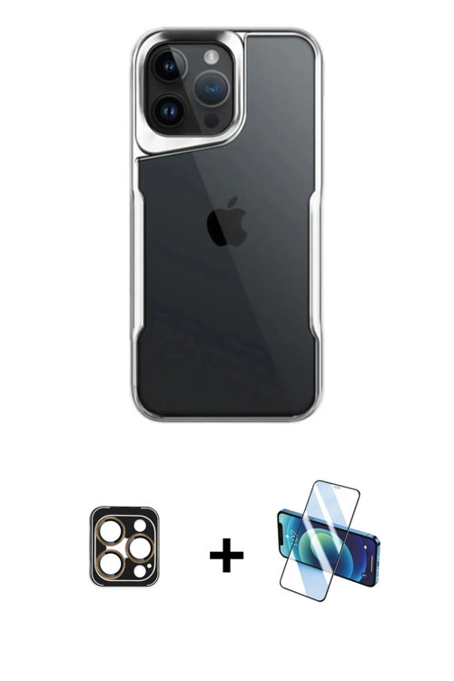 ieg™ iPhone 16 Pro Max Kılıf Akış Çizgi Koleksiyonu - Siyah 3D Antistatik Cam Ekran Koruyucu + Gold
