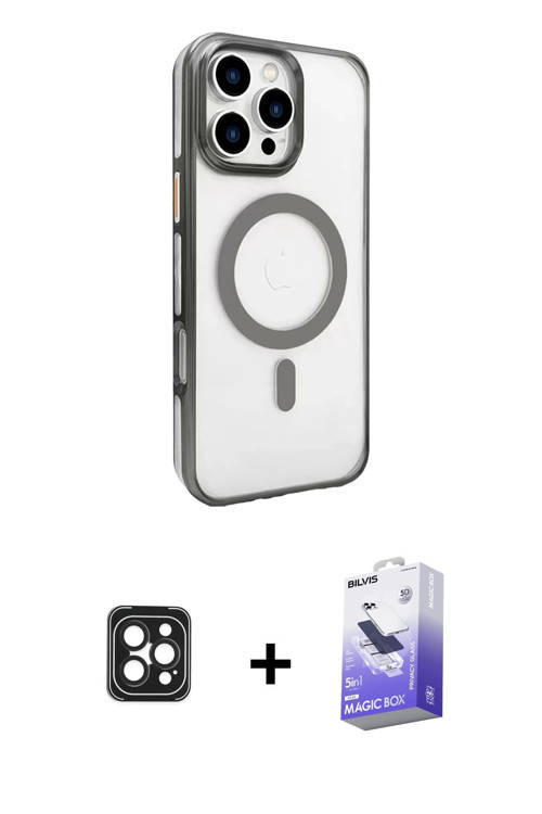 ieg™ iPhone 16 Pro Max Kılıf Doruk Doku Özel Seri - Siyah Bilvis 5in1 5D Magic Hayalet Cam Ekran Kor
