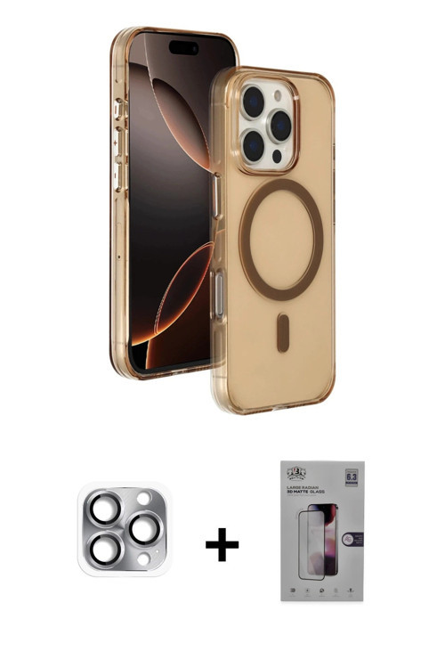 ieg™ iPhone 16 Pro Max Kılıf Doruk Doku Özel Seri - Siyah Bilvis 3D Mat Cam Ekran Koruyucu + Gri Per