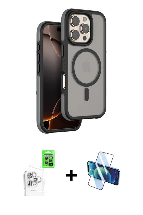 ieg™ iPhone 16 Pro Max Kılıf Çekirdek Minimal Prime - Siyah 3D Antistatik Cam Ekran Koruyucu + Beyaz