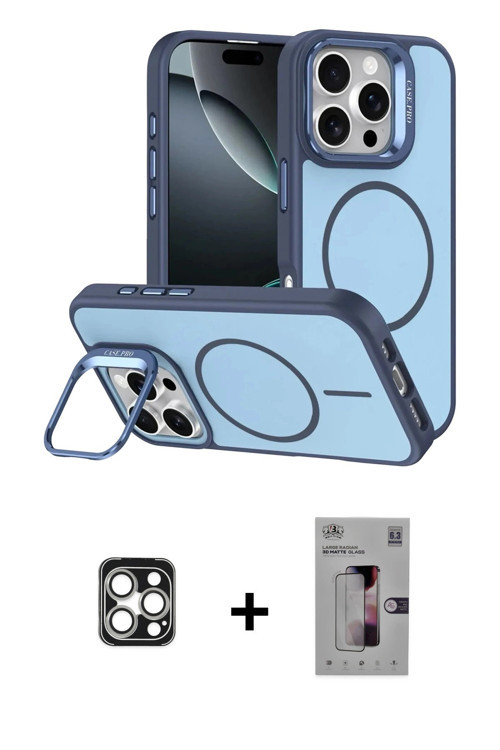 ieg™ iPhone 16 Pro Max Kılıf Çekirdek Klasik - Siyah Bilvis 3D Mat Cam Ekran Koruyucu + Gümüş PVD Me