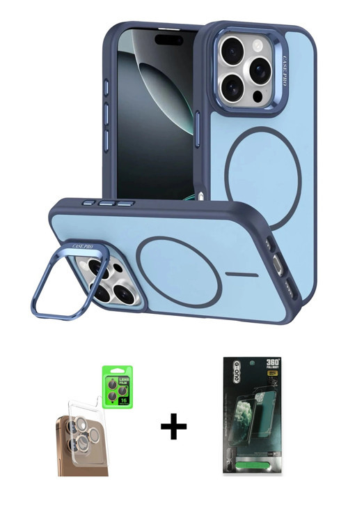ieg™ iPhone 16 Pro Max Kılıf Çekirdek Klasik - Siyah 360 Mat Full Body Arka Koruyucu + Çöl Titanyum