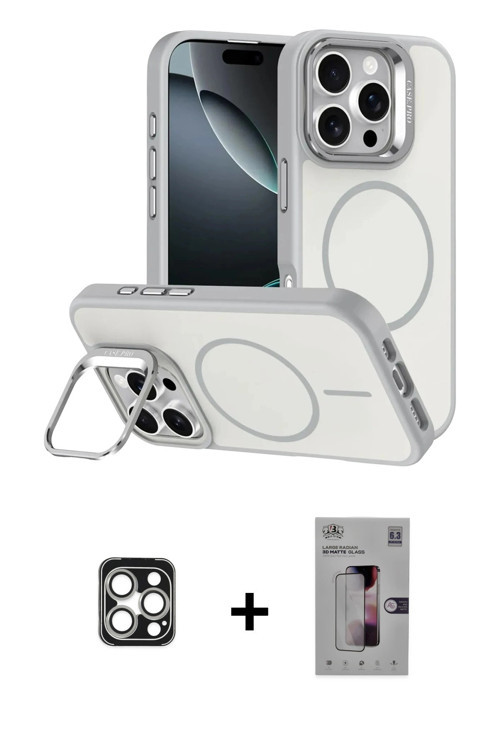 ieg™ iPhone 16 Pro Max Kılıf Çekirdek Klasik - Siyah Bilvis 3D Mat Cam Ekran Koruyucu + Gümüş PVD Me
