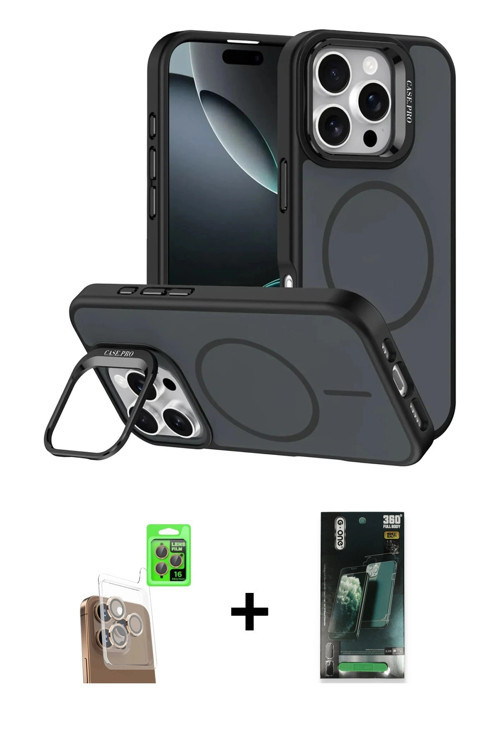 ieg™ iPhone 16 Pro Max Kılıf Çekirdek Klasik - Siyah 360 Mat Full Body Arka Koruyucu + Çöl Titanyum