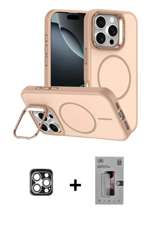 ieg™ iPhone 16 Pro Max Kılıf Çekirdek Klasik - Siyah Bilvis 3D Mat Cam Ekran Koruyucu + Gümüş PVD Me