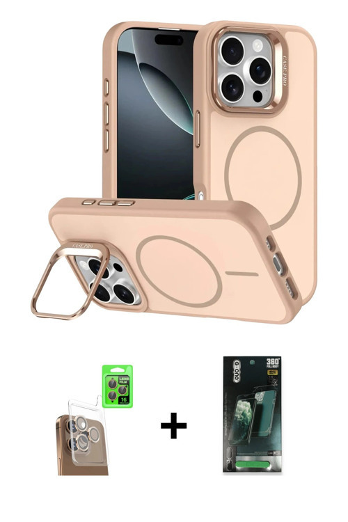 ieg™ iPhone 16 Pro Max Kılıf Çekirdek Klasik - Siyah 360 Mat Full Body Arka Koruyucu + Çöl Titanyum
