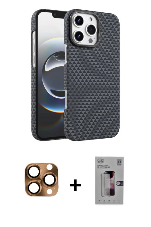 ieg™ iPhone 16 Pro Max Kılıf Doruk Serisi - Siyah Bilvis 3D Mat Cam Ekran Koruyucu + Çöl Titanyum Pe