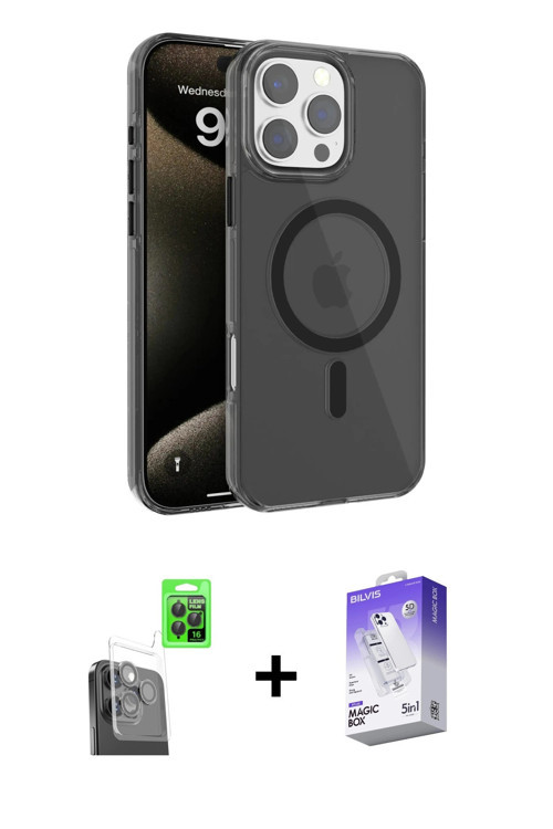 ieg™ iPhone 16 Pro Max Kılıf Doruk Doku Özel Seri - Siyah Bilvis 5in1 3D Magic Cam Ekran Koruyucu +