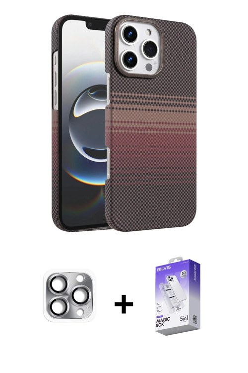 ieg™ iPhone 16 Pro Max Kılıf Doruk Serisi - Siyah Bilvis 5in1 3D Magic Cam Ekran Koruyucu + Gri Pers
