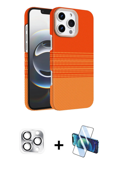 ieg™ iPhone 16 Pro Max Kılıf Doruk Serisi - Siyah 3D Antistatik Cam Ekran Koruyucu + Gümüş Pers Alüm