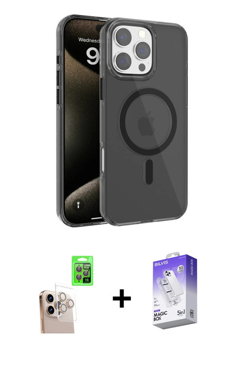 ieg™ iPhone 16 Pro Max Kılıf Doruk Doku Özel Seri - Siyah Bilvis 5in1 3D Magic Cam Ekran Koruyucu +