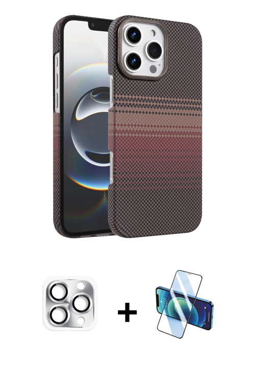 ieg™ iPhone 16 Pro Max Kılıf Doruk Serisi - Siyah 3D Antistatik Cam Ekran Koruyucu + Gümüş Pers Alüm