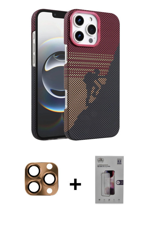 ieg™ iPhone 16 Pro Max Kılıf Doruk Serisi - Siyah Bilvis 3D Mat Cam Ekran Koruyucu + Çöl Titanyum Pe