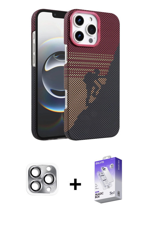 ieg™ iPhone 16 Pro Max Kılıf Doruk Serisi - Siyah Bilvis 5in1 3D Magic Cam Ekran Koruyucu + Gri Pers