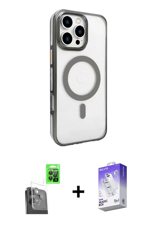 ieg™ iPhone 16 Pro Max Kılıf Doruk Doku Özel Seri - Siyah Bilvis 5in1 3D Magic Cam Ekran Koruyucu +