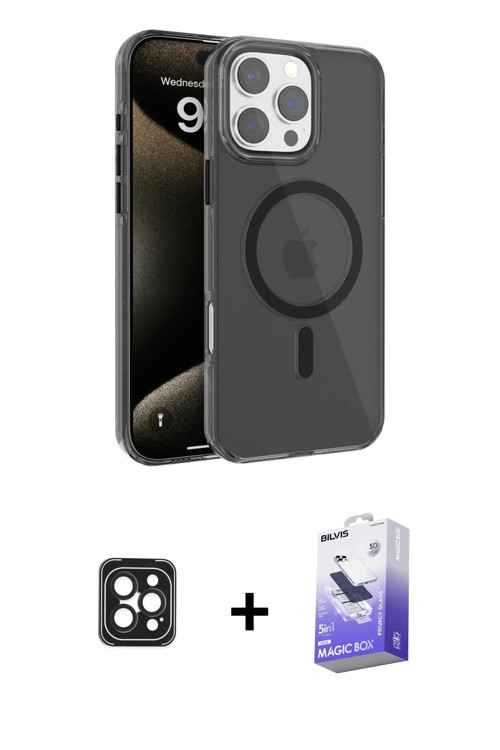 ieg™ iPhone 16 Pro Max Kılıf Doruk Doku Özel Seri - Siyah Bilvis 5in1 5D Magic Hayalet Cam Ekran Kor