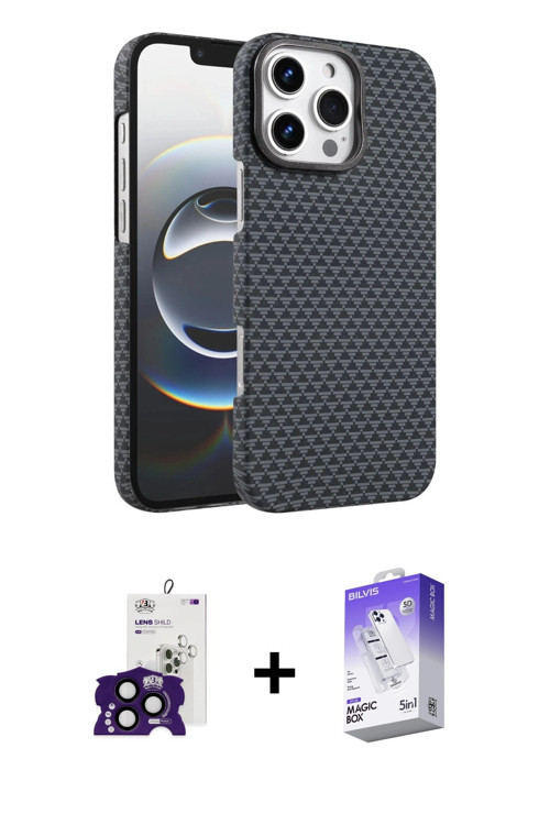 ieg™ iPhone 16 Pro Max Kılıf Doruk Serisi - Siyah Bilvis 5in1 3D Magic Cam Ekran Koruyucu + Siyah Bi