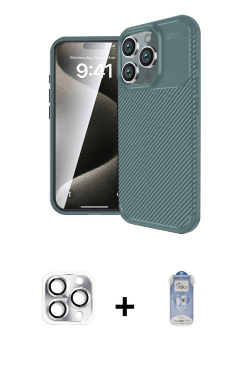 ieg™ iPhone 16 Pro Max Kılıf Eksen Form Prime - Siyah Joko Magic 5D Cam + Gümüş Pers Alüminyum Kamer