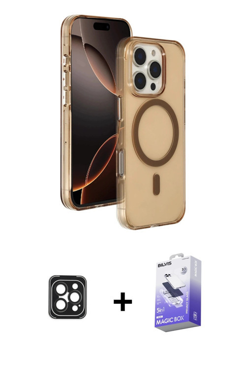 ieg™ iPhone 16 Pro Max Kılıf Doruk Doku Özel Seri - Siyah Bilvis 5in1 5D Magic Hayalet Cam Ekran Kor